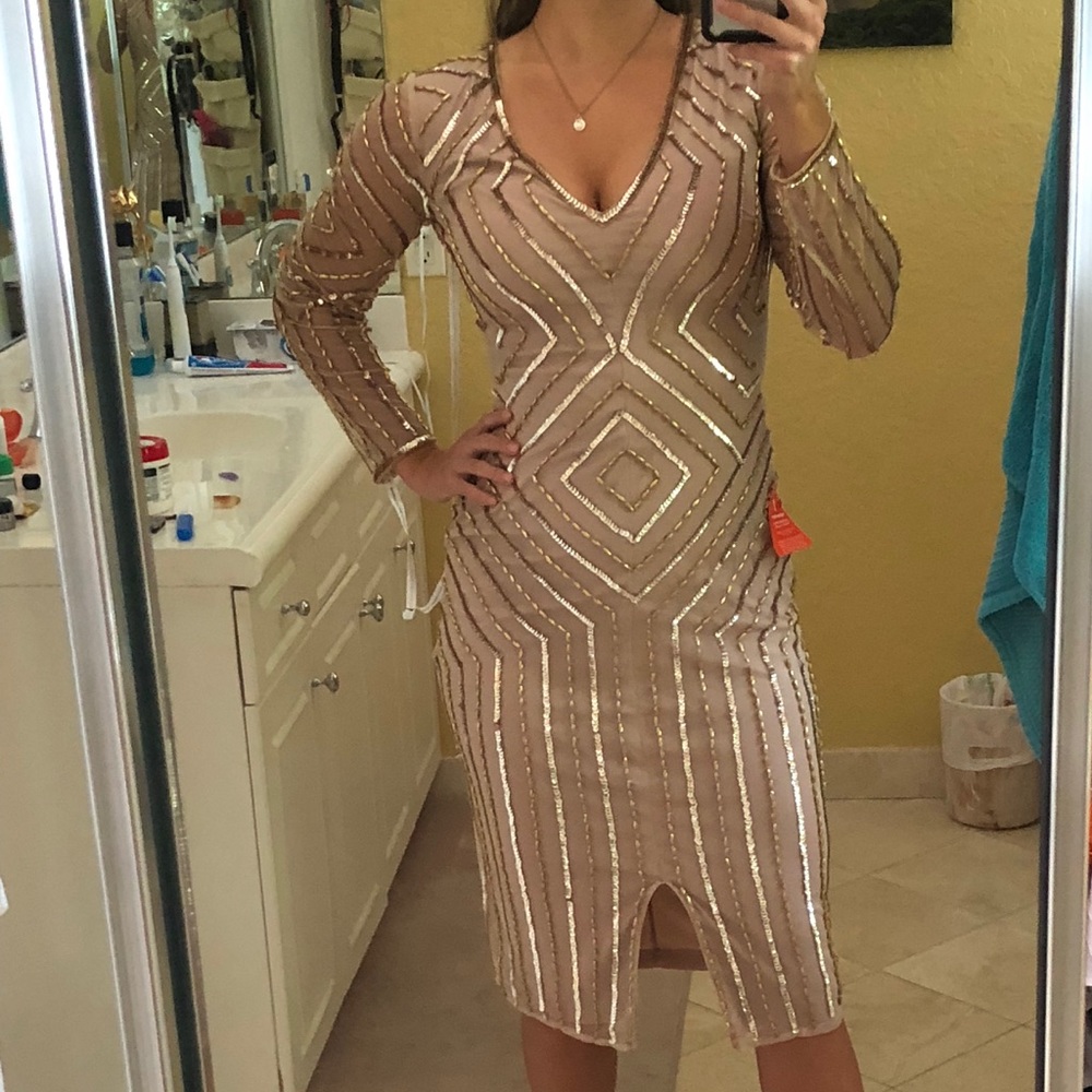 Frock and Frill V neck long sleeve midi dress